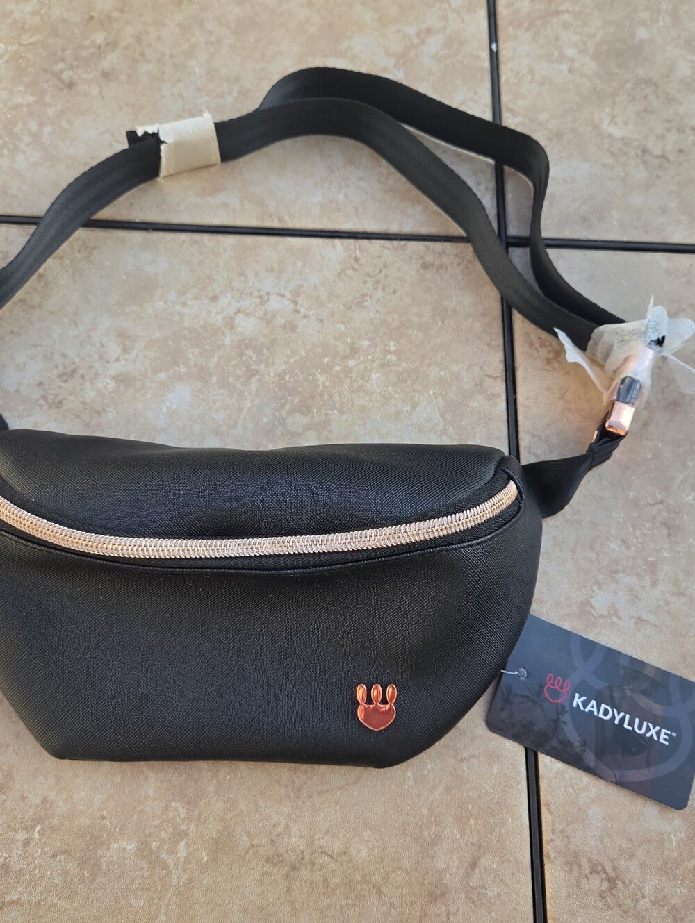 Black Crossbody Belt Bag with Rose Gold Accents